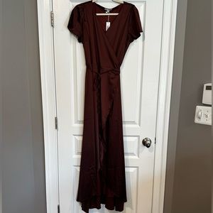 Baltic Born NWT Krystal Satin Wrap Dress in Dark Clove Size XL